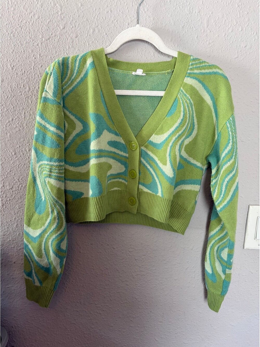Garage green/blue pattern cropped cardigan size S
